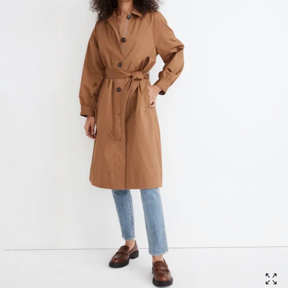 NWOT! Madewell Montrose Belted Trench Coat with Bubble Sleeves - Brown - Picture 6 of 14